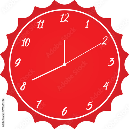 hand made Red clock with white numbers vector illustration isolated on white background
