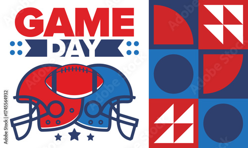 Game Day. American football playoff. Super Party in United States. Final game of regular season. Professional team championship. Ball for american football. Sport poster. Vector illustration