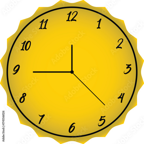 hand made Yellow clock illustration showing time at nine twenty-five vector design element
