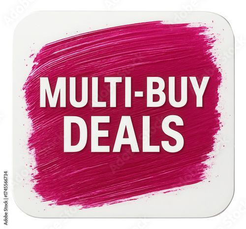 Square sticker with MULTI-BUY DEALS offer in bold font, vibrant retail discount promo on transparent background.