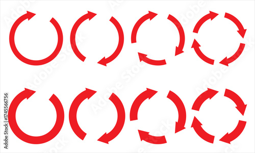 Circular recycle arrow icons collection.  Circular arrow icons representing recycling, rotation, and process cycles. Perfect for eco, refresh, or loop concepts.


