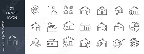 Home Real Estate Icons 21  Outline Design Set
