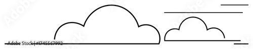 Two simple cloud outlines with horizontal lines suggesting flow and movement. Ideal for weather, environment, minimalism, simplicity, calmness, innovative ideas, natural design. A simple flat