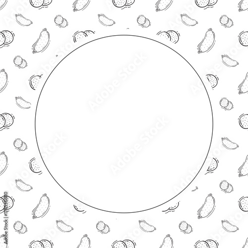 sausage frame. doodle grill sausage circle frame. hand drawn sausage frame background. grill sausage background
