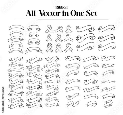 Vector Set of Ribbon Banner Icons for Text and Titles