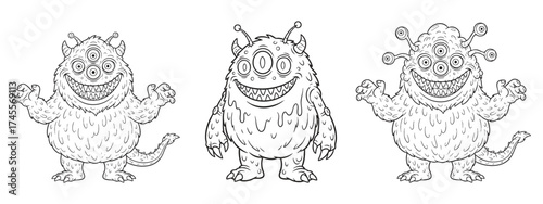 Silly One-Eyed and Three-Eyed Creature Coloring Pages