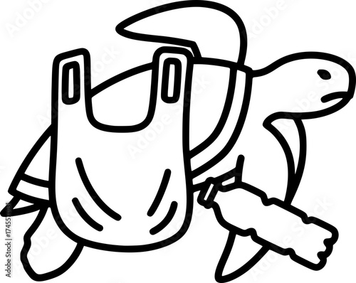 Sea Turtle Caught in Plastic Waste Outline Icon