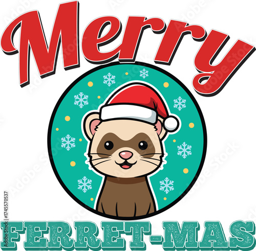Merry Ferret‑mas – Cute Ferret Wearing Santa Hat Christmas Vector Illustration