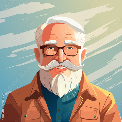 Smiling elderly man with mustache and glasses