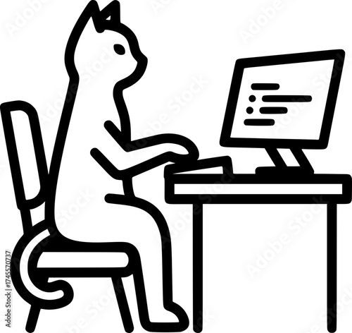 Working Cat Icon Outline Vector