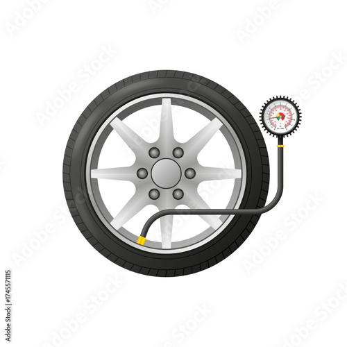 Manometer for tire. Checking pressure gauge. Tire pressure gauge. Vector illustration.