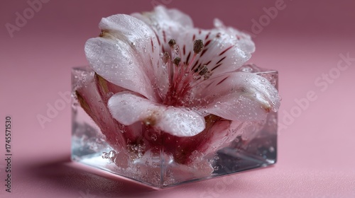 Pink flower encased in a cl...