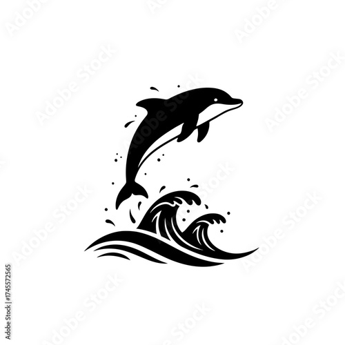 Vector art of dolphin jumping over ocean waves
