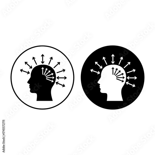 Vector art of silhouette of a head with arrows pointing inwards and outwards