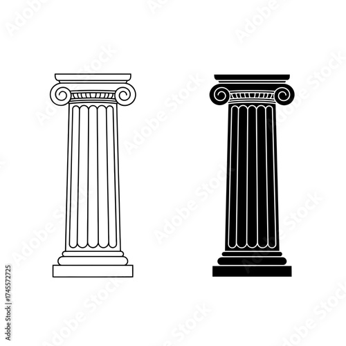 Vector art of ancient greek column in outline and solid style