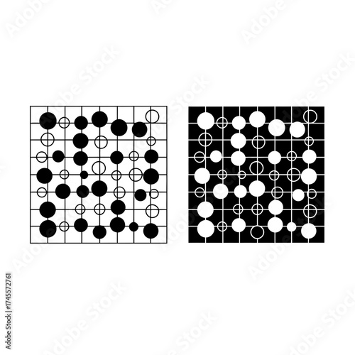 Vector art of two go game boards with black and white stones