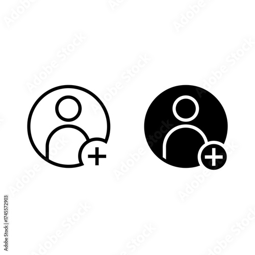 Vector art of add user icon with plus sign, outline and filled versions