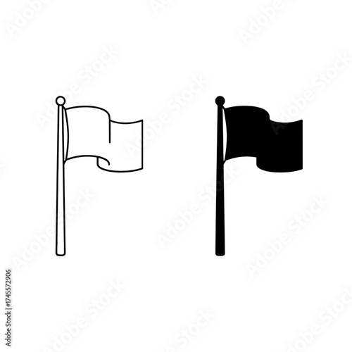 Vector art of waving flag icon, outline and filled versions isolated on white