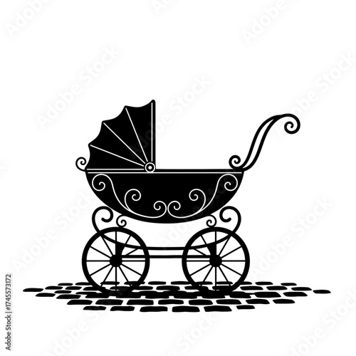 Vector art of vintage baby carriage