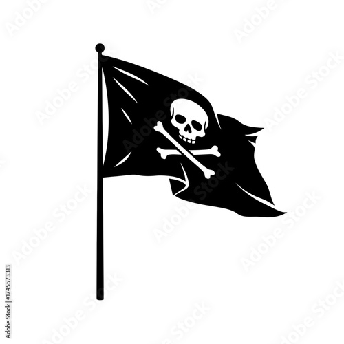 Vector art of black pirate flag with skull and crossbones