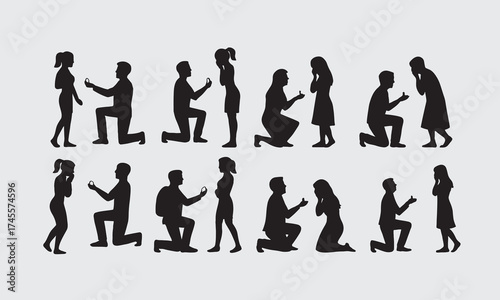 silhouettes of couple proposing pose bundle full vector on isolated white background