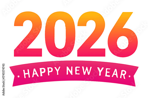 2026 New Year Logo Design,
Bold Gradient Typography, Rose-Pink Banner & Festive Minimalist Style on White Background