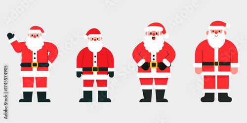 Flat design cartoon Santa Claus character set. Flat design cartoon Santa Claus character set illustration. Minimal Christmas concept featuring cute Santa poses and actions. Perfect for holiday cards, 
