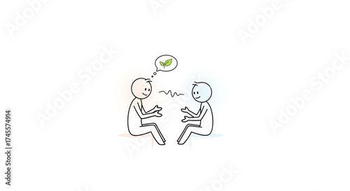 Conversation on Sustainability: Minimalist Stick Figures Sharing Green Ideas