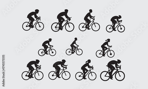 silhouettes of people cycling pose bundle full vector on isolated white background