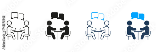 Two People In Conversation Line And Solid Icon Set. Communication, Dialogue, And Meeting Symbol Collection. Business Discussion And Social Interaction. Isolated Vector Illustration