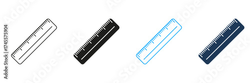 Ruler Line And Solid Icon Set. Measurement, Precision, And Length Calculation Symbol Collection. Educational And Technical Tool Representation. Isolated Vector Illustration