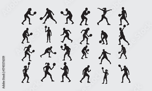 pickleball silhouettes of people pose bundle full vector on isolated white background