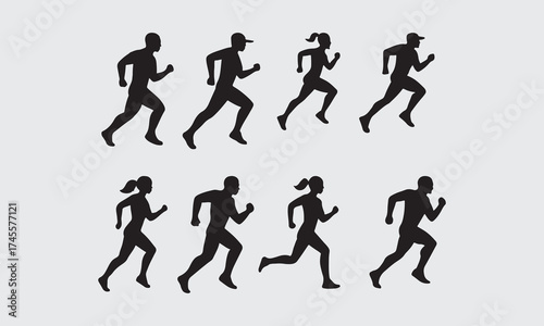 silhouettes of people running pose bundle full vector on isolated white background