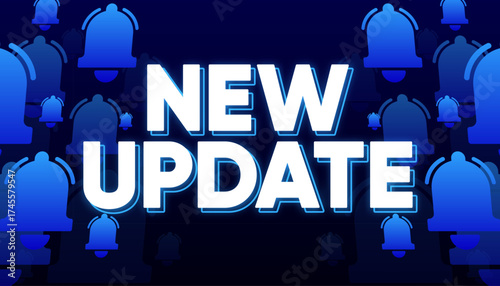 New Update message. Notification concept. Text of New Update on background bells. Vector illustration.