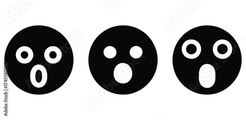 black circles with wide open mouths and eyes. set of emoji icon vector