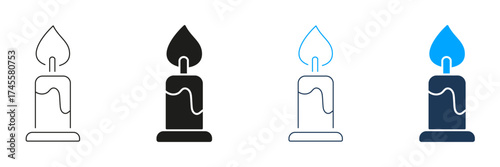 Candle Line And Solid Icon Set. Illumination, Relaxation, And Spiritual Ambiance Symbol Collection. Decorative And Aromatic Lighting. Isolated Vector Illustration