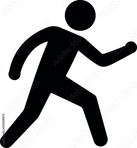 Minimalist stickman running silhouette vector icon, simple human figure motion symbol, walking and jogging activity design for infographic, business, and sport concept illustration