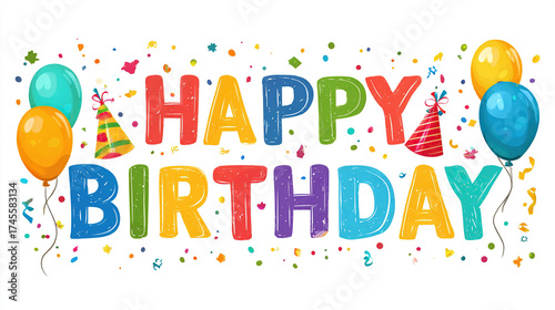 Colorful happy birthday balloon celebration banner