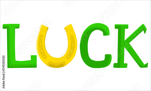 Vector illustration of a luck sign, with gold horseshoe for Saint Patrick's Day