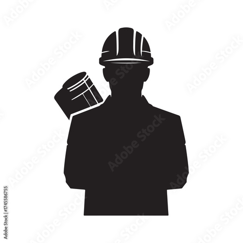 construction foreman with blueprint vector silhouette clip art logo design illustration