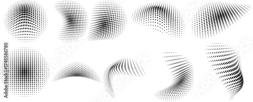 Halftone dotted pattern wavy vector set