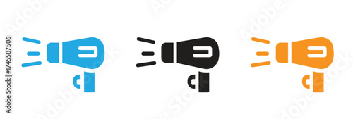 Dynamic megaphone icons for powerful announcements, promotions, and social media messaging in stylish blue, black, and orange color schemes perfect for digital campaigns.