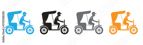 Add a touch of retro charm with these rickshaw icons, ideal for travel brochures, cultural event promotions, or adding a unique flair to your designs.
