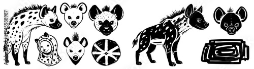 Playful Hyena Character Set in Varied Poses, Expressing Joy, Mischief, and Curiosity in Whimsical Vector Style for Children's Illustration, Animation, Educational Materials, Zoo Exhibits, and Wildlife