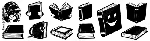 Captivating Cartoon Books and a Reader: A Collection of Graphic Novels and Literature, Perfect for Libraries, Education, and Illustration Projects, Offering a Whimsical and Intellectual Vibe for Creat