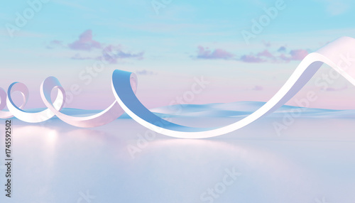 3D smooth ribbon flowing through pastel desert scene