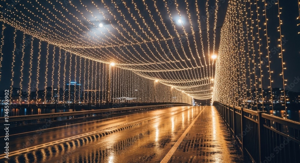 Obraz premium City Bridge Illuminated by Thousands of Sparkling Lights at Night