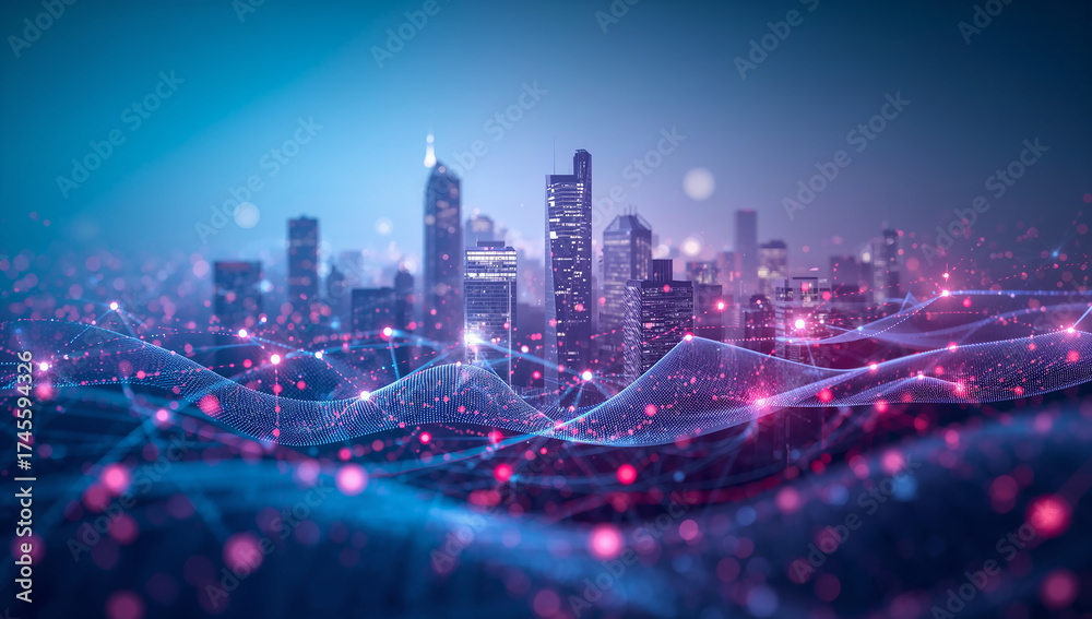 Fototapeta premium Futuristic Cityscape with Abstract Digital Elements