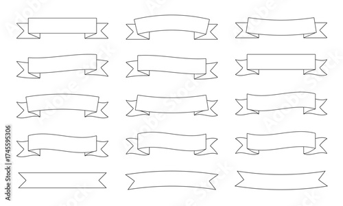 Simple ribbon set, white, plain, vector illustration, design, heading material