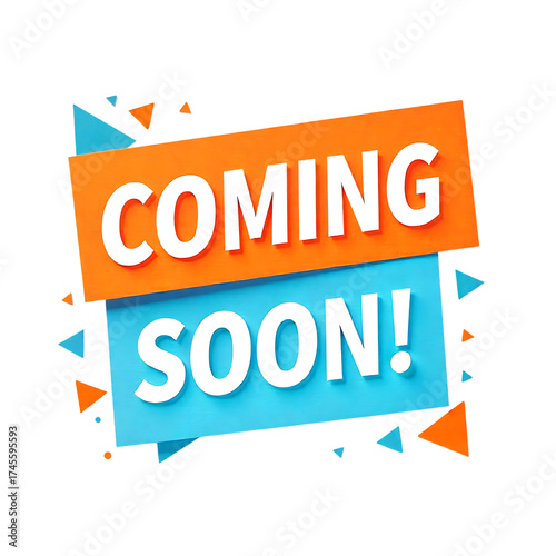 Vibrant orange and blue geometric banner with 'Coming Soon!' text, perfect for promotions and teasers